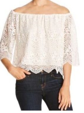cupcakes & cashmere White Off-Shoulder Lace Top